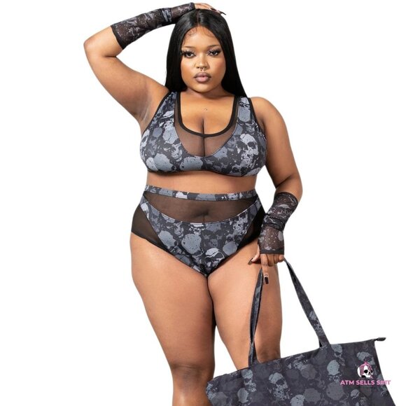 NWT Killstar Tomb Lagoon Skull Print Two-Piece Bikini Swimsuit Plus Size 4XL - Picture 3 of 10
